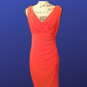 LAUREN RALPH LAUREN Empire Ruched Jersey Sheath Dress, Sleeveless, ORANGE,Size10